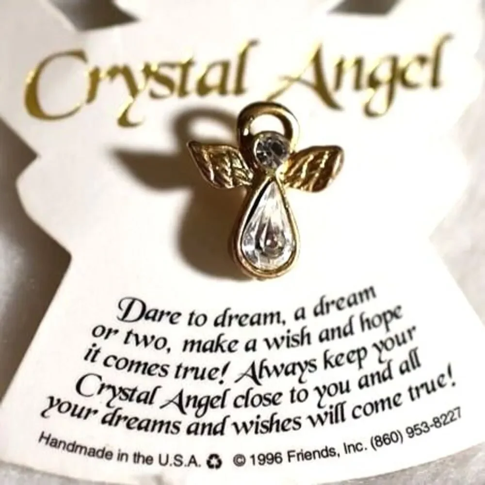 NWT Vintage 1996 Dare To Dream Crystal Angel Small Gold Tone Lapel Pin
